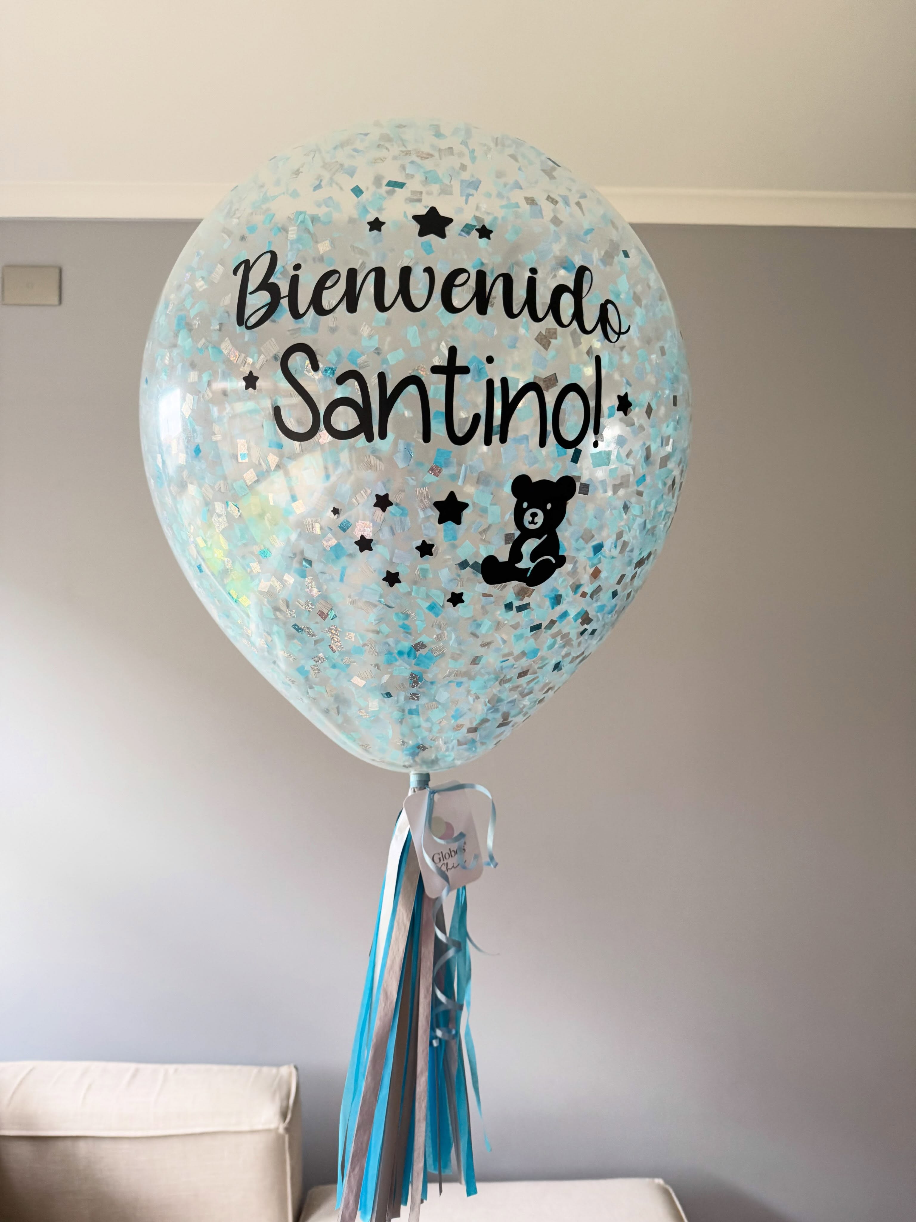 Bienvenido Santino!!! 🩵🧸✨ #globosconhelio #arreglospersonalizados #celebracioneselegantes #decoracionelegante #eventose…